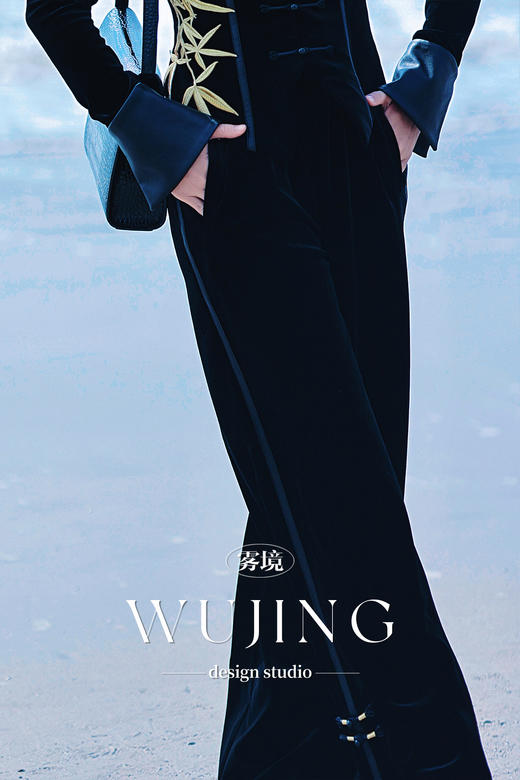 【雾境定制】黑金锦竹高级感新中式拼皮丝绒直筒裤 3203098 商品图2