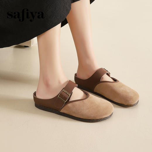 Safiya/索菲娅2024春 丑萌森系复古拼色包头外穿懒人勃肯鞋 SF42110093 商品图4