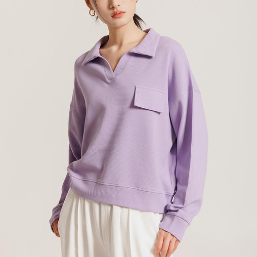 weyo女款Polo领落肩短卫衣休闲通勤风880007 商品图0