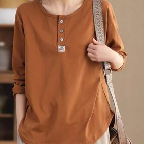 雀说春季新款 文艺棉长袖上衣女时尚纯色套头衫宽松显瘦T恤AL1073