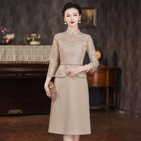 春装新款，香槟色旗袍改良连衣裙中年妈妈高贵气质礼服平时可穿DY-Q6466