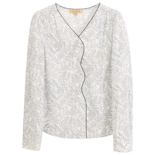 玳莎V领印花真丝衬衫女24早春新款波浪边设计感小众优雅气质小衫  EA31306 商品图4