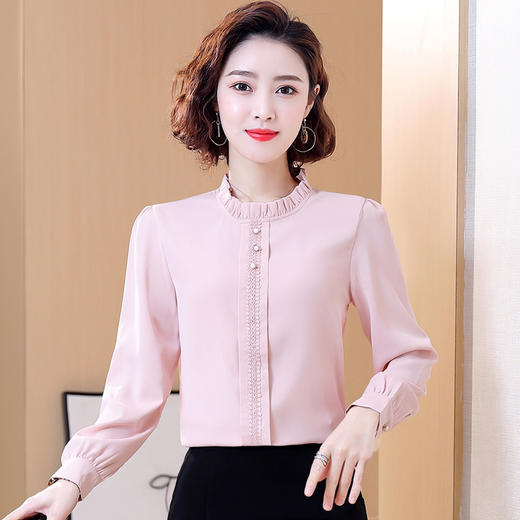 QB5823职业白衬衫女士秋冬立领气质长袖衬衣2024新款工装正装工作服套装 商品图1