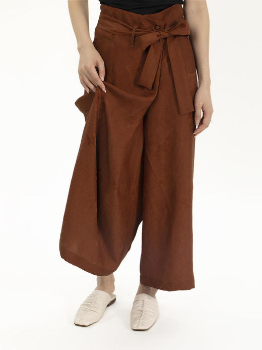 盛唐牡丹 |红云纱斜扣腰带阔腿裤 商品图0