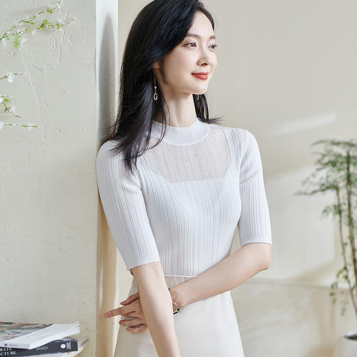 【显瘦针织衫】2026春季新款优雅知性半透烫钻修身上衣女0474 商品图3