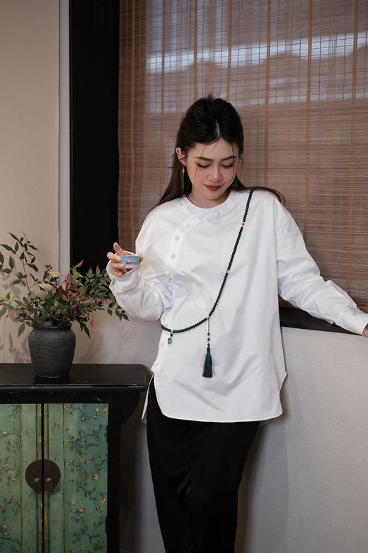  盛唐牡丹|玺越新中式衬衫-白色 商品图1