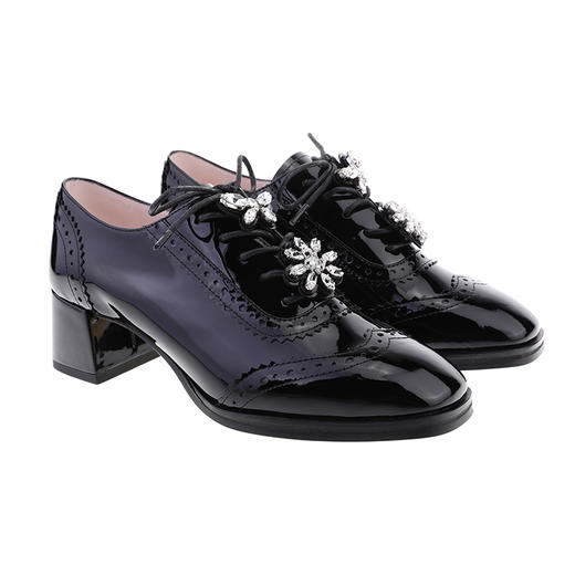 sheme蝶雨彩虹系列进口漆皮可拆卸水晶扣饰女士系带乐福鞋可定制 商品图5