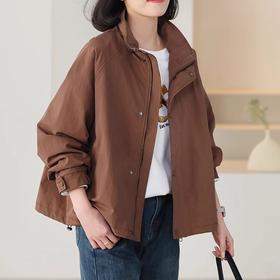 雀说春季新款 翻领风衣女翻领休闲宽松显瘦简约纯色长袖外套AL84105