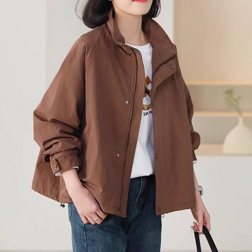 雀说春季新款 翻领风衣女翻领休闲宽松显瘦简约纯色长袖外套AL84105 商品图0