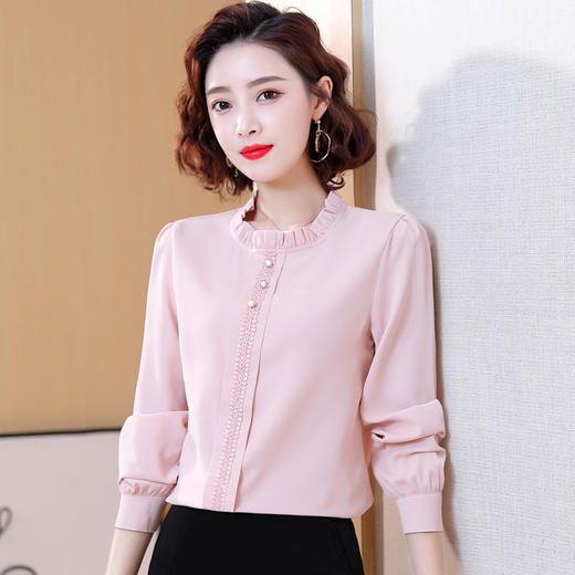 QB5823职业白衬衫女士秋冬立领气质长袖衬衣2024新款工装正装工作服套装 商品图0