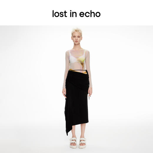 lost in echo2024春季新款设计师品牌光影独特印花网纱透视打底衫 商品图2