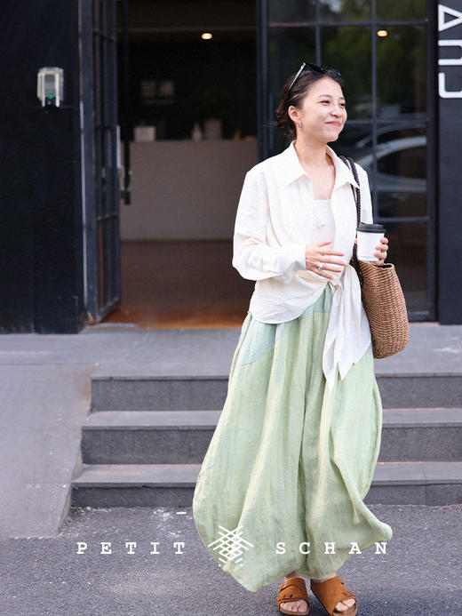 PETIT SCHAN小闪  CLO#306  Inside&Outside 内外 天然感纯亚麻/桑蚕丝圆弧立裁设计中长半身裙 商品图1