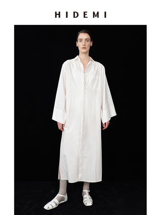 HIDEMI极简设计感廓形袖垂顺天丝长款衬衫 商品图1