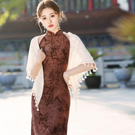 【踏雪寻梅】春夏新中式旗袍，挂脖植绒牛奶丝包臀连衣裙YG2321 商品图0