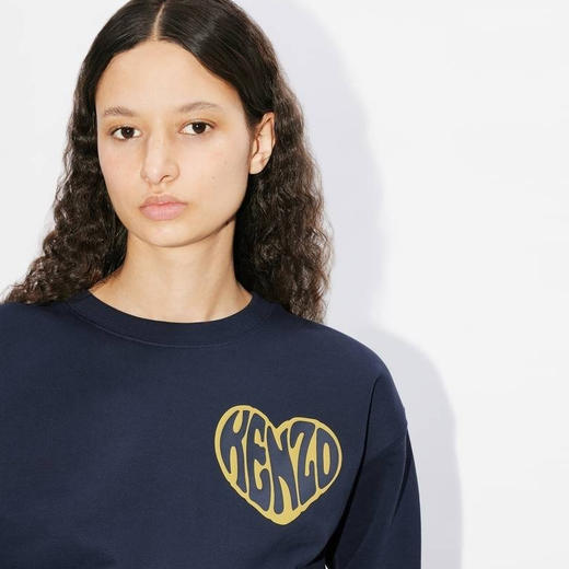 KENZO 高田贤三 女士心形徽标印花棉质卫衣 蓝色 FD62 SW075 4MC 77 商品图3