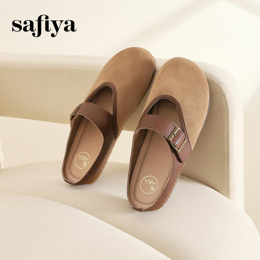 Safiya/索菲娅2024春 丑萌森系复古拼色包头外穿懒人勃肯鞋 SF42110093 商品图5