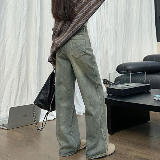 【GZ】无忧购法式复古怀旧宽松大码高腰直筒阔腿裤613（尺码偏大，卡码拍小）（截单后3-5天发货) 商品图3