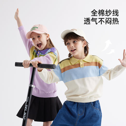 【百搭透气棉纱 贴身不扎】儿童撞色Polo毛衣 PCMY2402 商品图2