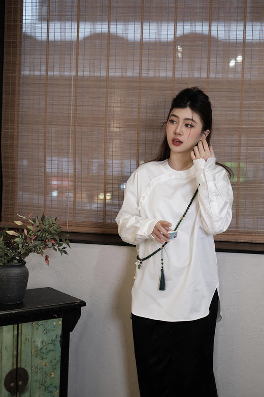  盛唐牡丹|玺越新中式衬衫-白色 商品图3