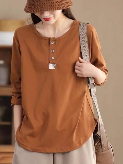 雀说春季新款 文艺棉长袖上衣女时尚纯色套头衫宽松显瘦T恤AL1073 商品图9