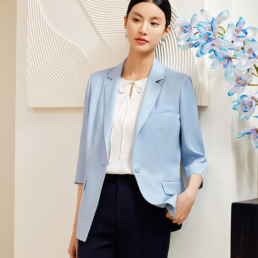 玳莎宽松时尚西装女2024早春新款职业通勤纯色高级感亚麻外套正装  EA37305 商品图0