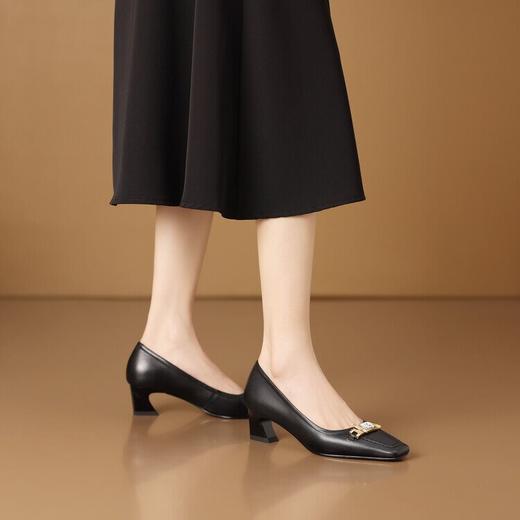 【预售5天】春秋新款方头单鞋，女法式复古一脚蹬小皮鞋粗跟高跟鞋黑色女鞋HY&H3340 商品图4