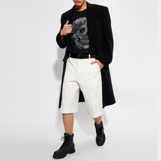 ALEXANDER MCQUEEN 亚历山大.麦昆 男士骷髅徽标印花棉质圆领短袖T恤 黑色 776288 QTAAH 0520 商品图3