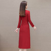 QYM-MWC16长袖假两件连衣裙2024年春季新款气质优雅女装红色喜气婚宴裙 商品缩略图2