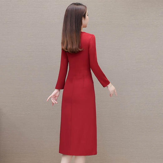 QYM-MWC16长袖假两件连衣裙2024年春季新款气质优雅女装红色喜气婚宴裙 商品图2