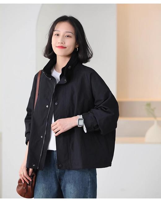 雀说春季新款 翻领风衣女翻领休闲宽松显瘦简约纯色长袖外套AL84105 商品图1