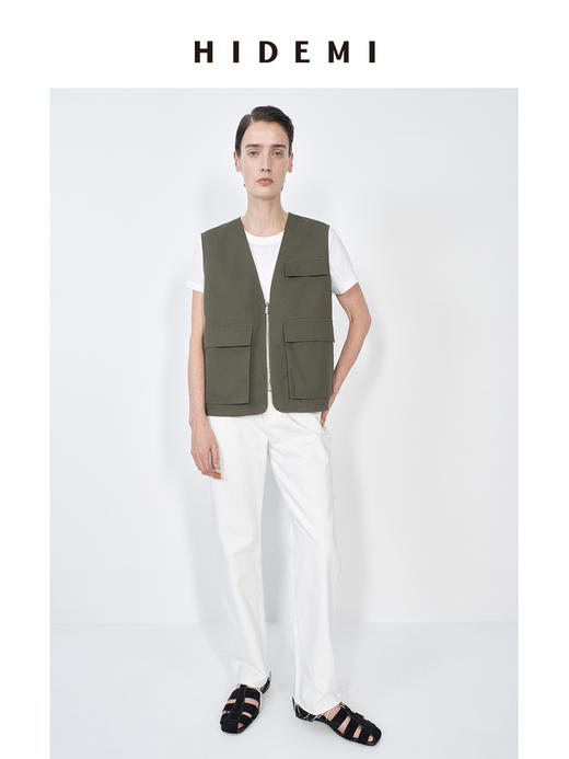 HIDEMI 小男孩系列春日新款女口袋工装感水洗斜纹棉导演马甲外套裤子短裤套装 商品图1