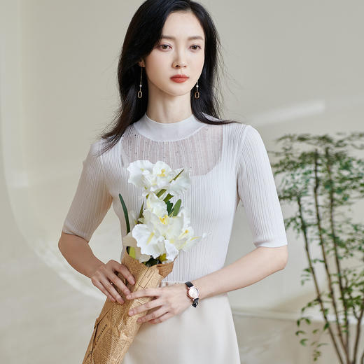 【显瘦针织衫】2026春季新款优雅知性半透烫钻修身上衣女0474 商品图2