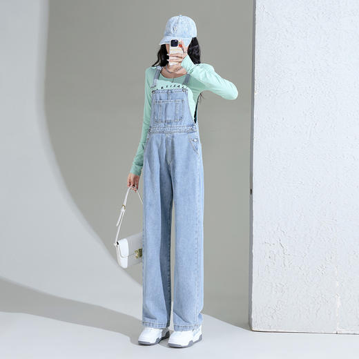 百媚生 春季牛仔阔腿背带裤小个子牛仔裤C719 商品图2