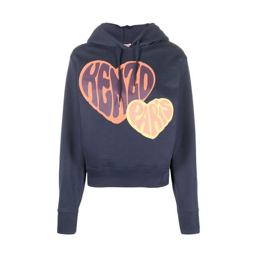 KENZO 高田贤三 女士心形徽标印花棉质连帽卫衣 深蓝色 FD62 SW076 4MC 77 商品图0