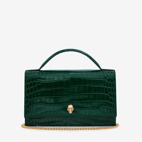 ALEXANDER MCQUEEN 亚历山大.麦昆 女士绿压花鳄鱼小牛皮骷髅提胯包 绿色 732798 1HB0G 3120