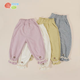 贝贝怡女童裤子2024春秋新款束脚长裤花边脚口多色百搭休闲裤学生裤