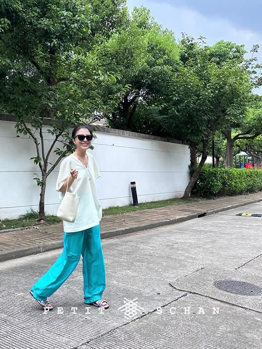 PETIT SCHAN小闪 CLO#318 floating dream 浮生若梦 日本进口光泽感面料亚麻混纺秋冬松紧腰直筒裤 商品图4