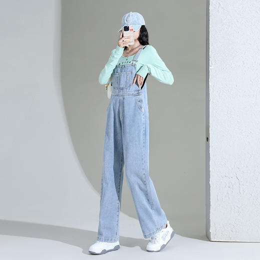 百媚生 春季牛仔阔腿背带裤小个子牛仔裤C719 商品图1
