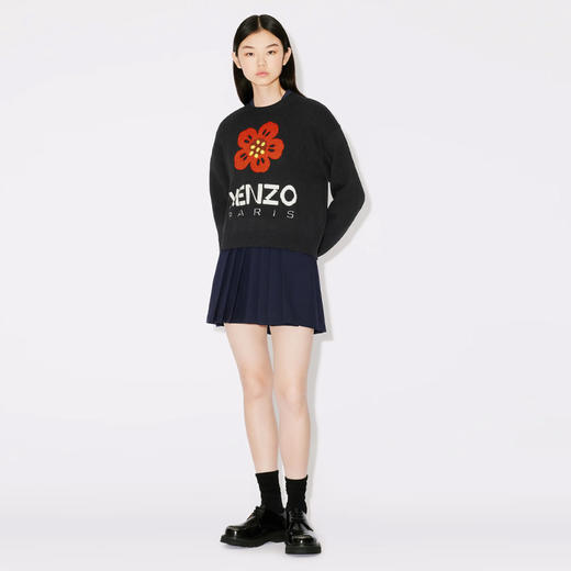 KENZO 高田贤三 女士大海棠花徽标提花羊毛针织衫 黑色 FD62 PU430 3LD 99J 商品图3