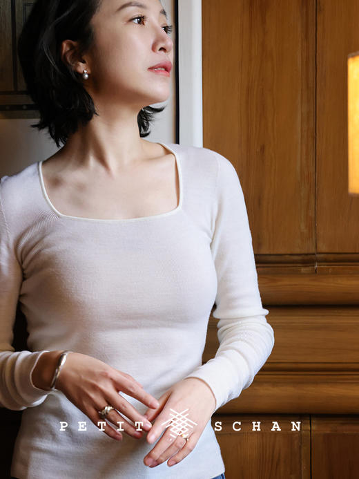 【经典款】PETIT SCHAN小闪 CLO#174 O₂ 氧气 日本岛精无缝一体成型超细美丽诺纯羊毛方领针织衫 商品图4