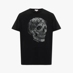 ALEXANDER MCQUEEN 亚历山大.麦昆 男士骷髅徽标印花棉质圆领短袖T恤 黑色 776288 QTAAH 0520