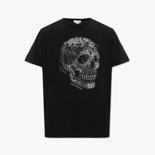 ALEXANDER MCQUEEN 亚历山大.麦昆 男士骷髅徽标印花棉质圆领短袖T恤 黑色 776288 QTAAH 0520 商品图0