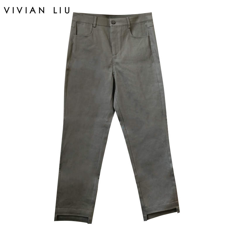 VIVIAN LIU薇薇安刘D2345003秋女装新款斜插兜裤不规则脚口长裤