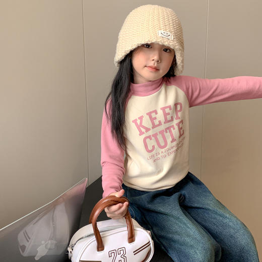 【高领保暖，潮流营造！】新款儿童打底衫t恤男童女童春秋，中大童德绒插肩打底衣中高领上衣，环保印花工艺，个性时尚！ 商品图6