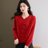 早春新款，国风短外套喜庆中国红色毛衣开衫新中式上衣春秋外搭CC-5-5891 商品缩略图3