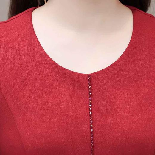 QYM-MWC16长袖假两件连衣裙2024年春季新款气质优雅女装红色喜气婚宴裙 商品图3