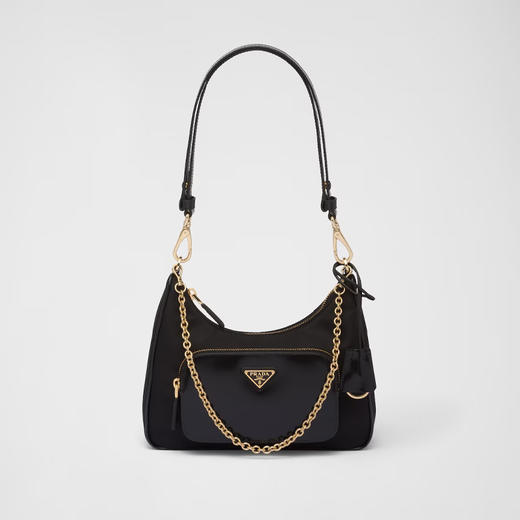 PRADA 普拉达 女士Re-Nylon与亮面皮革珐琅金属三角徽标迷你单肩包 黑色 1BC198 R789 F0002 JOO 商品图0