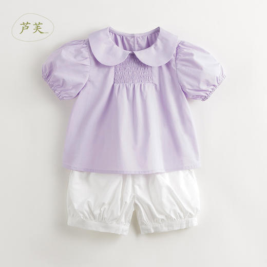 【马克珍妮 芦芙】夏装新款女童甜美娃娃领纯棉泡泡袖套装 240860 商品图0