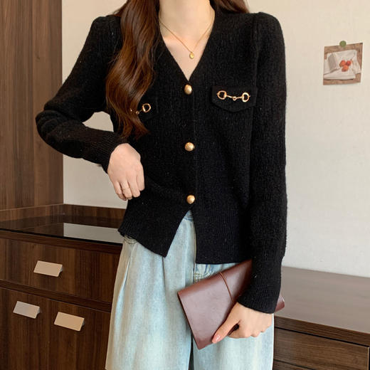 「法式小香风！三色可选」气质v领针织开衫女 2024春季新款软糯宽松显瘦外套上衣 商品图1