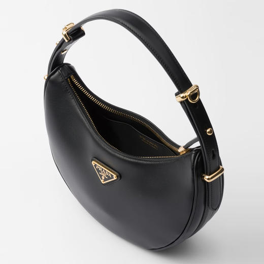 PRADA 普拉达 女士珐琅金属三角徽标 Arqué 皮革单肩包 黑色 1BC194 ASK F0002 OOO 商品图1